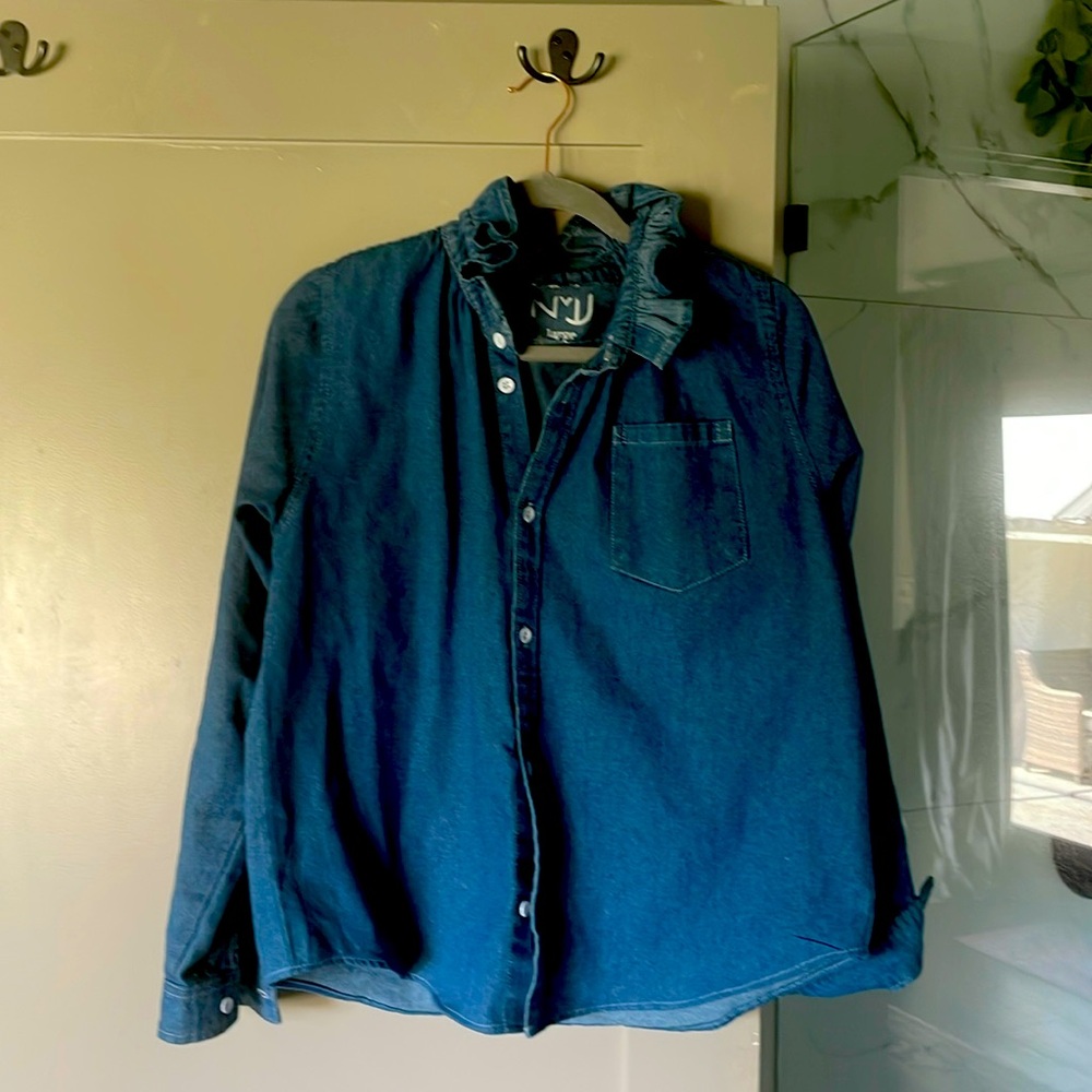 KMJ denim ruffle collared shirt